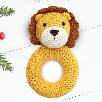 Organic Bamboo Crocheted Lion Ring Rattle Organic Bamboo Crocheted Lion Ring Rattle